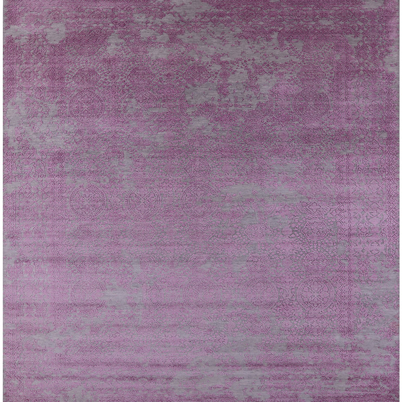 Tapis mauve à motif floral, Carré de 6 pi