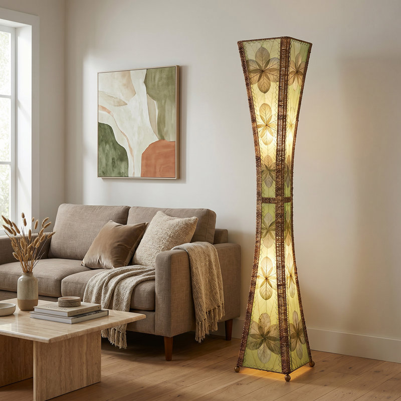 Quintan 72'' Black Column Floor Lamp, Green