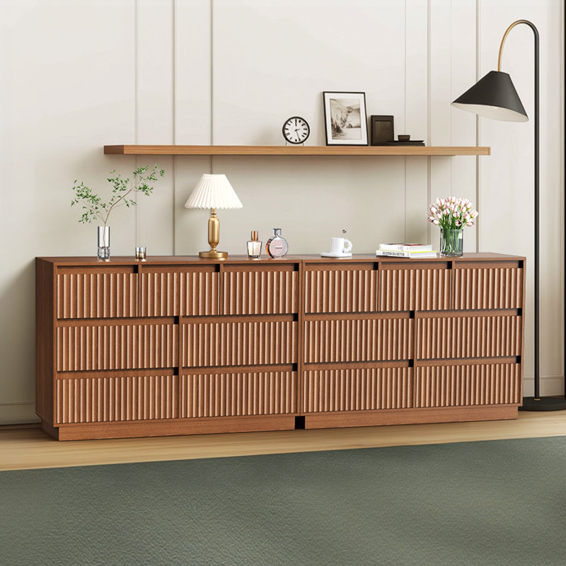 Dejesus 47.2" W 7-Drawer Double Dresser with Waveform Fluted Panels, Brown