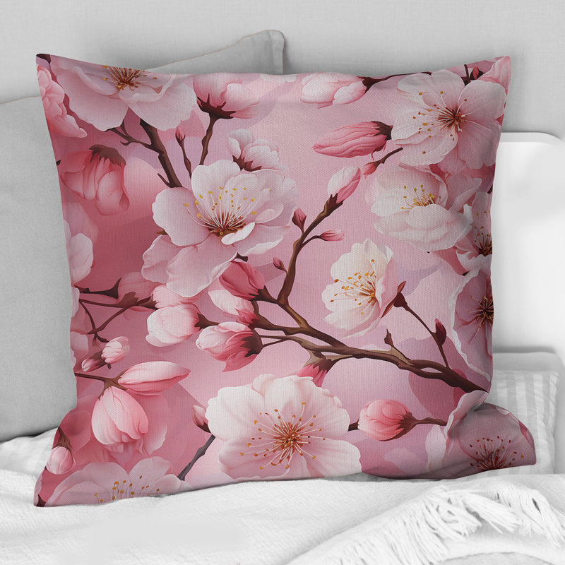 Coussin en polyester rose, H 18 po x l 18 po