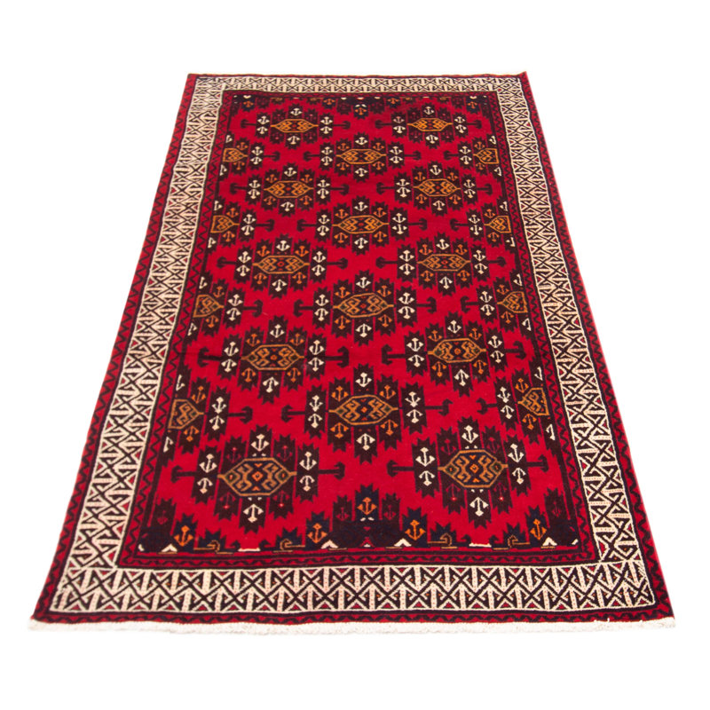 Tapis de couloir rouge en laine noué à la main de conception unique 4 pi 7 po x 9 pi 3 po New Age