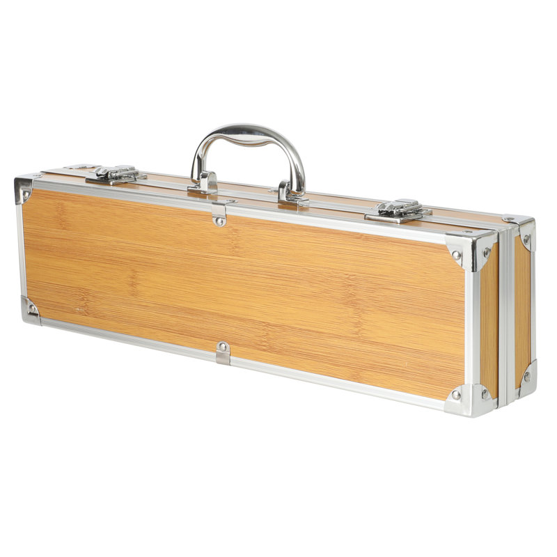 Outils de barbecue 8 pièces Gibson Home Barbeque Pro avec poignées en bois d'acacia et boîte de rangement en aluminium