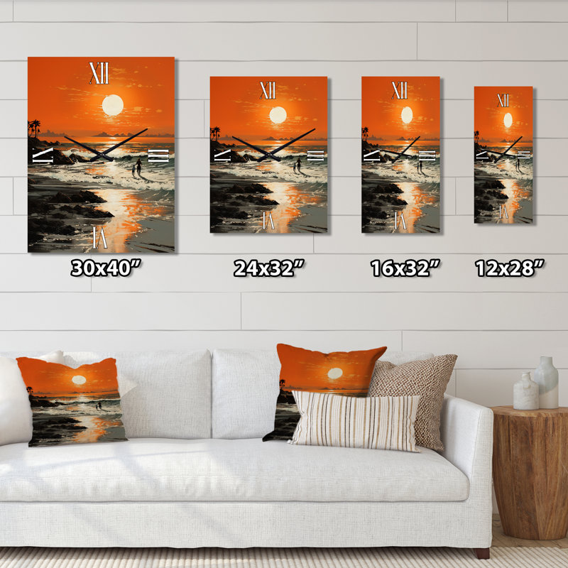 Beach Silhouettes Sunset I - Très grandes horloges murales nautiques et de plage, H 32 po x l 16 po x P 1 po