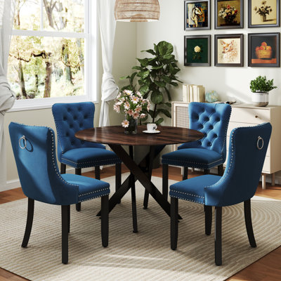 Round Wood Dining Set with Tufted Dining Chair