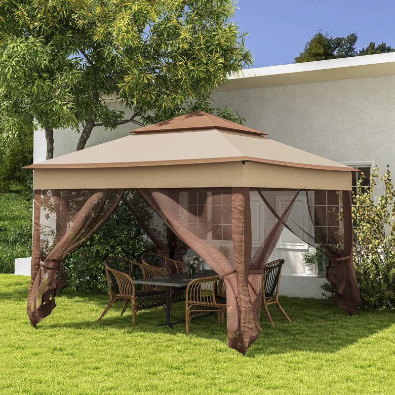 Outsunny 11' X 11' Pop Up Canopy, Khaki, Khaki