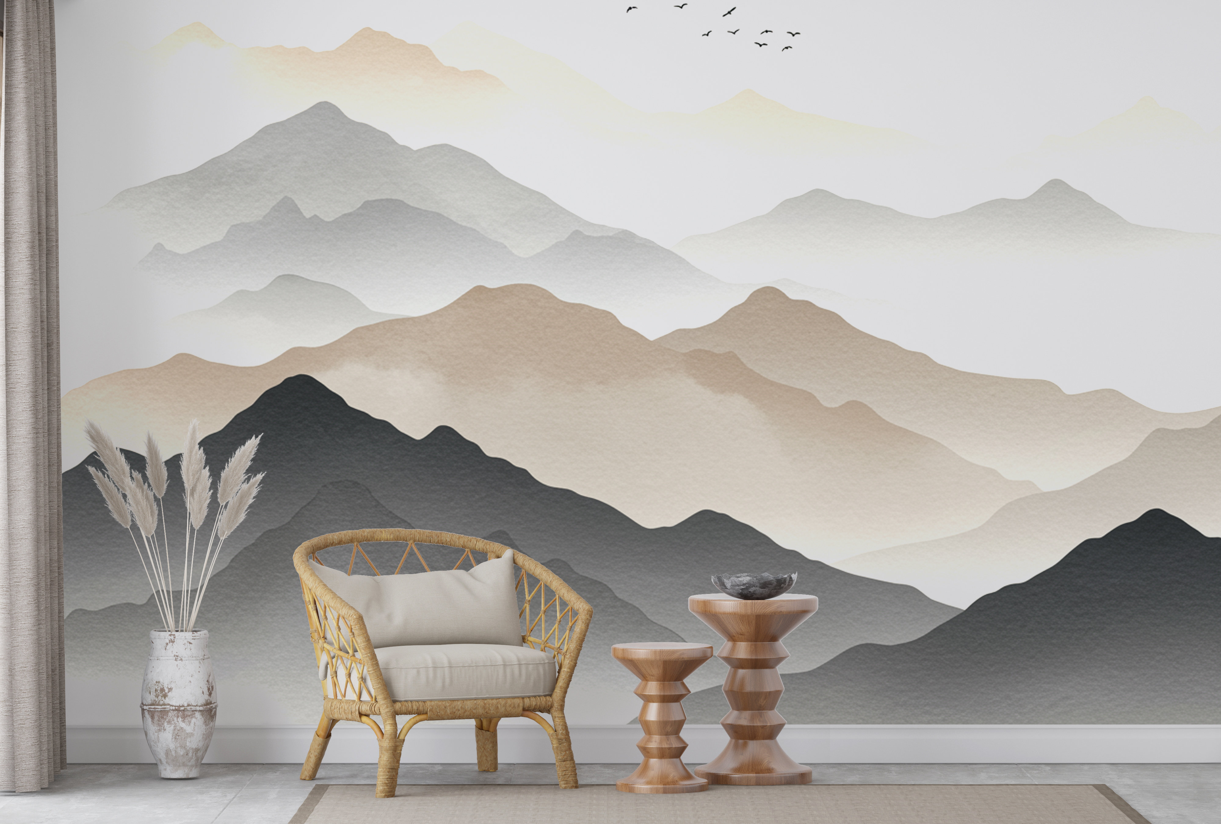 Loon Peak Mountain Watercolor Wallpaper Wall Graphics Mountain Peel And ...