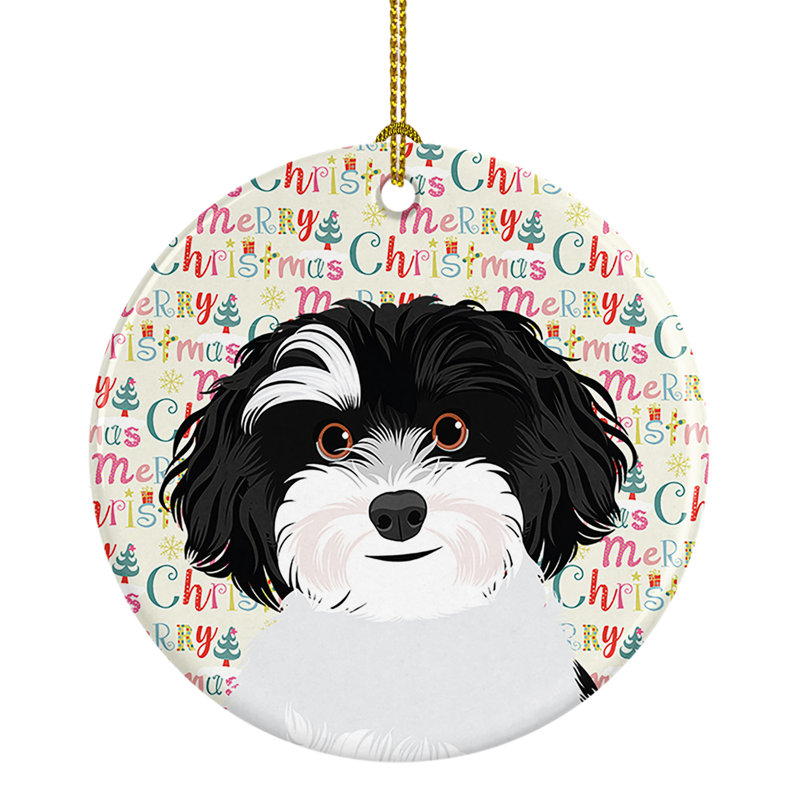 Ornement suspendu en céramique Shih-Tzu 1 blanc