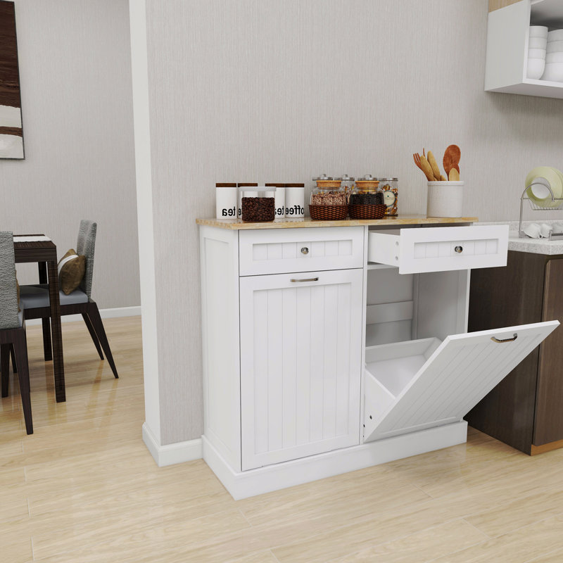 Armoire, deux tiroirs, tiroirs et poubelle de cuisine inclinable à compartiments