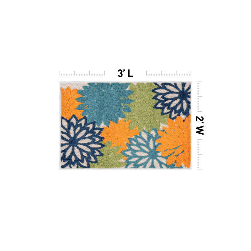 Floral Ivory/Multi Indoor/Outdoor High-Low Area Rug, Multi, Rectangle 2' x 3'