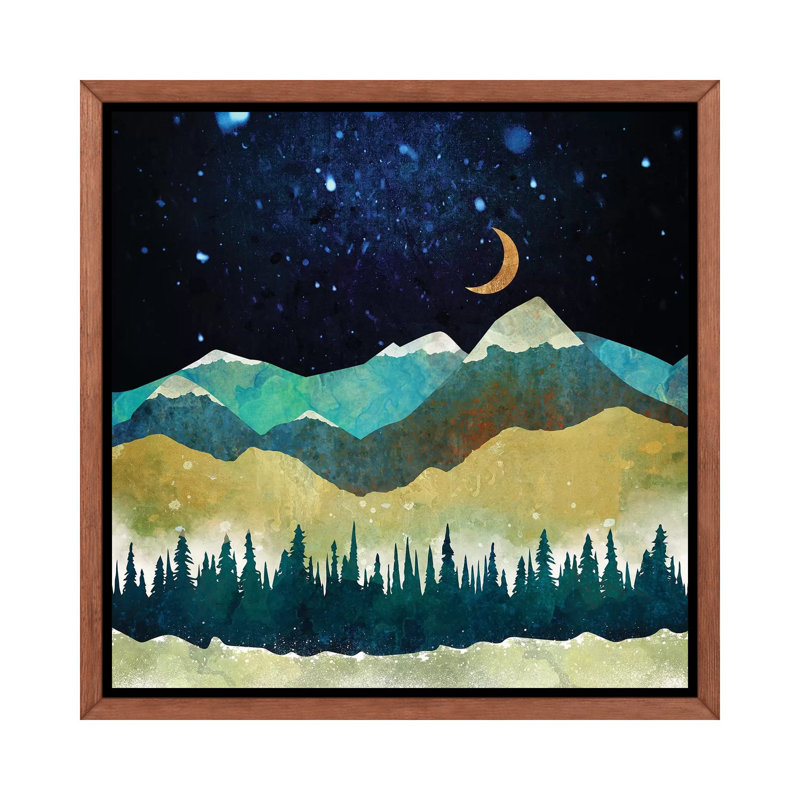 «Snow Night», reproduction sur toile, Cadre flottant brun, H 37 po x l 37 po x P 1,5 po