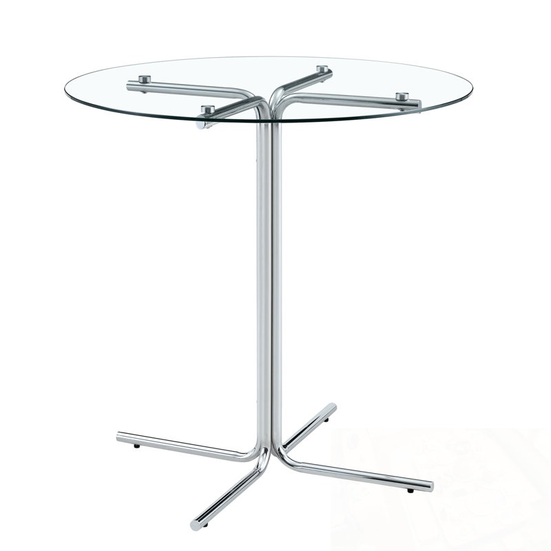 Round Dev with glass top and metal base, Silver