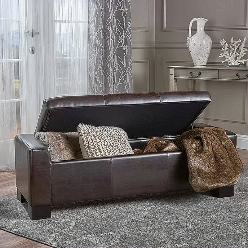 Banc de rangement en similicuir Helki, Brun