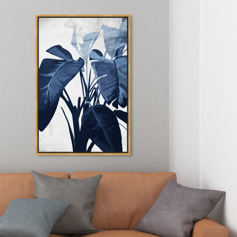 Floral and Botanical Blue Lover, Tropical Blue - impression d'art graphique, H 36 po x l 24 po, Impression encadrée, Doré