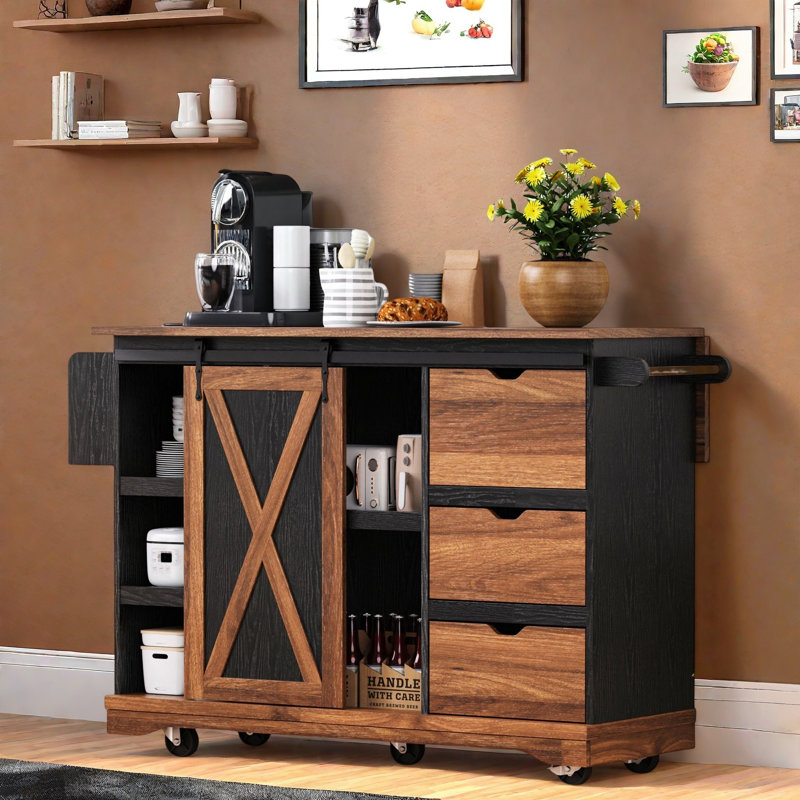 55.5'' Farmhouse Kitchen Island With Drop Leaf, Storage, Power Outlet & Wheels - Ideal For Home, Kitchen & Dining Room?