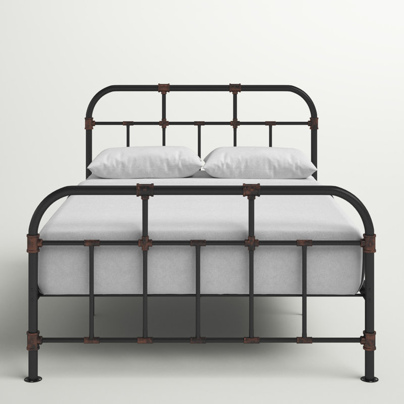 Annabelle Platform Bed Vintage Open Frame, Industrial Pipe Cast with Copper Handbrush Accent, Full/Double