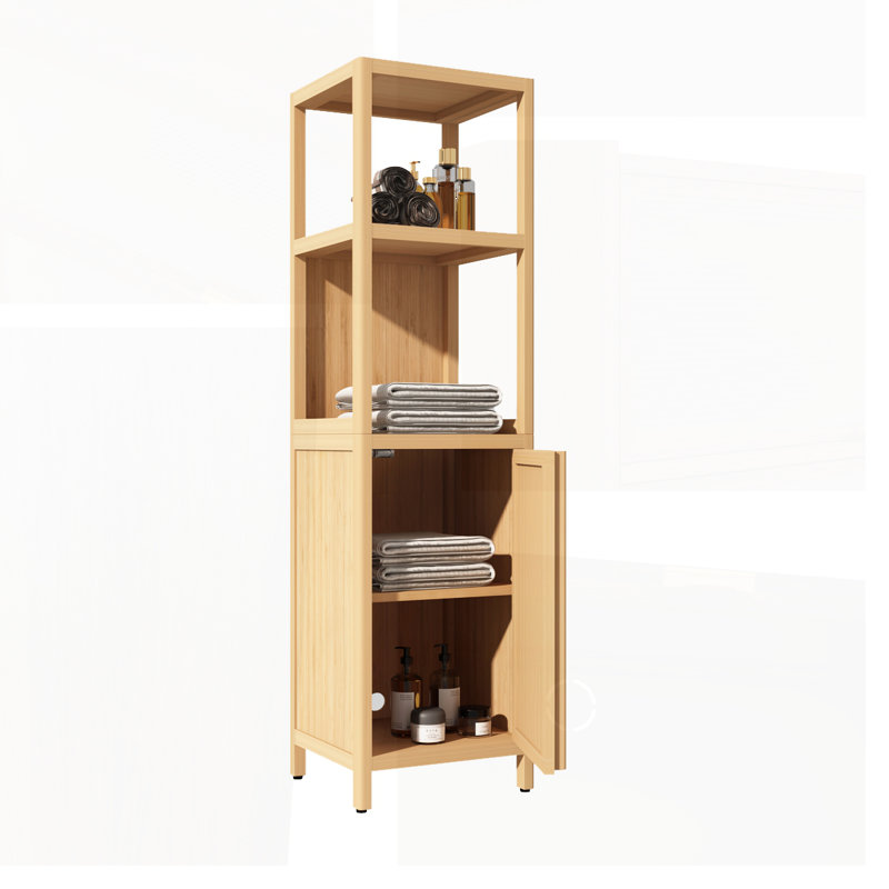 52-foot-tall Bamboo Linen Tower Storage Cabinet, Perfect for Space-Saving and Multi-Functional Use in Bathrooms and Living Areas