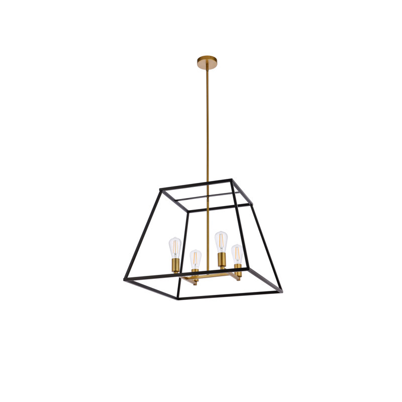 Lustre linéaire à 4 lumières Gloriajean, Noir / laiton, H 18,7 po x l 24 po x P 24 po