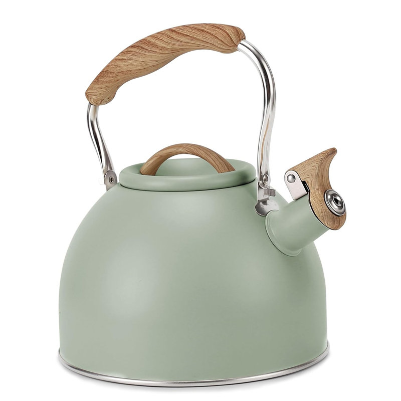 Bouilloire à sifflet 100 oz, pots à thé en acier inoxydable avec poignée, vert, Vert