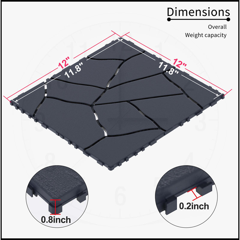 Carreaux de terrasse polyvalents et emboîtables pour divers espaces extérieurs, Gris