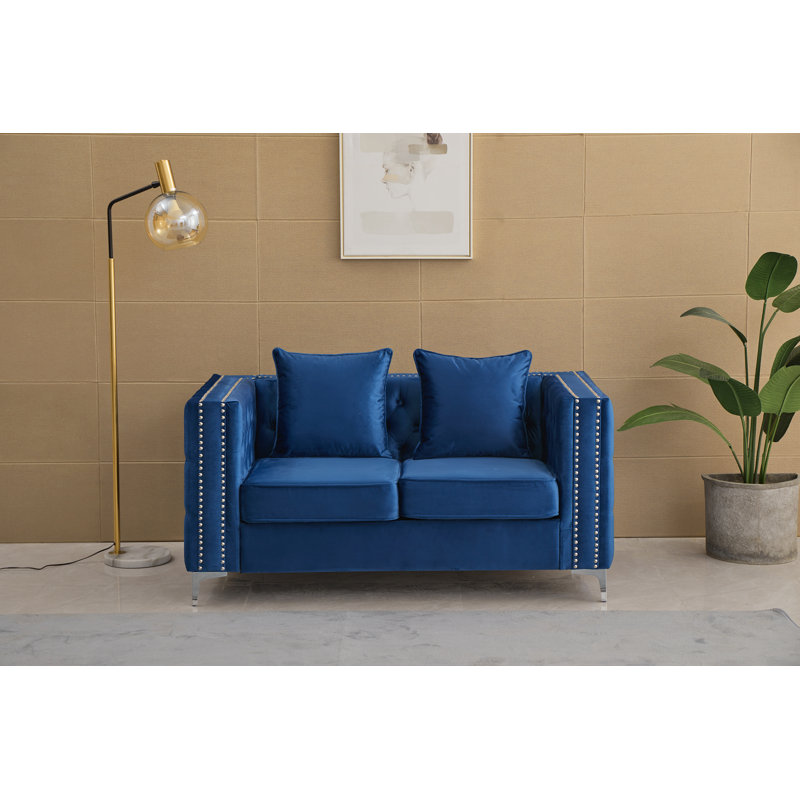 Habbe 61.8'' Velvet Loveseat, Blue Velvet