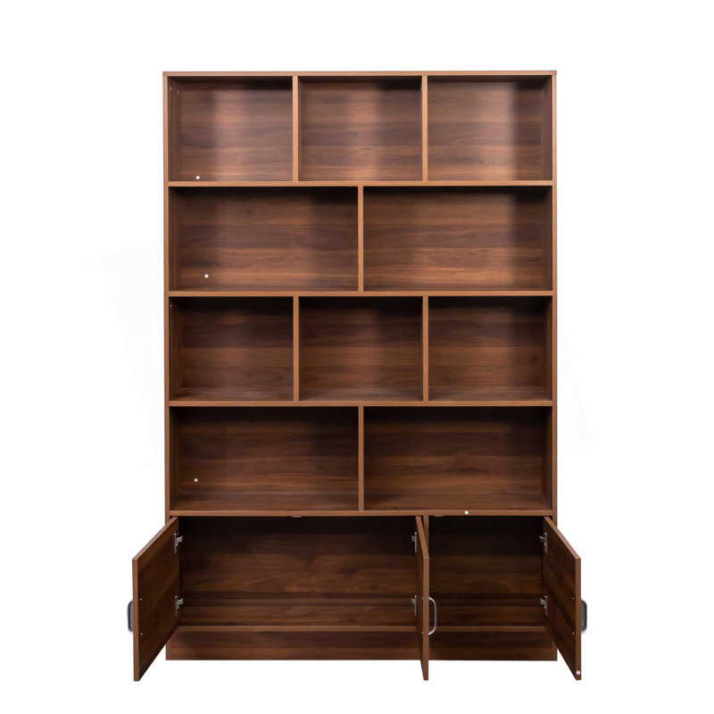 Bookshelf With 10 Cubes And 3 Doors, 4-Tier Bookshelf, Open Shelf Bookcase With Cabinet