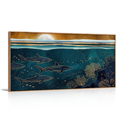 Ensemble de 1 tableau sur toile représentant un requin dans l'océan