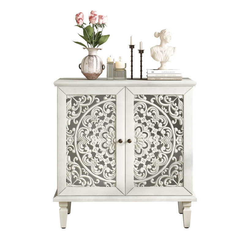 Buffet décoratif 2 portes Bleron, Blanc antique