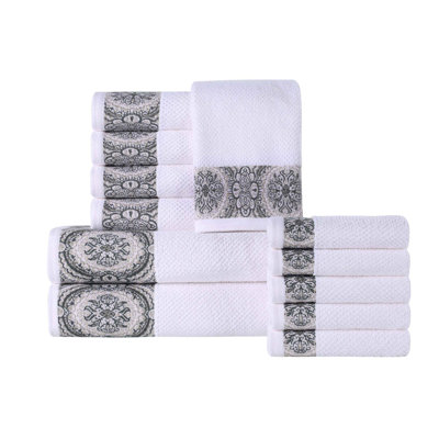 Ensemble de serviettes de salle de bain douces et absorbantes en jacquard de coton texturé 12 pièces Ludwicka