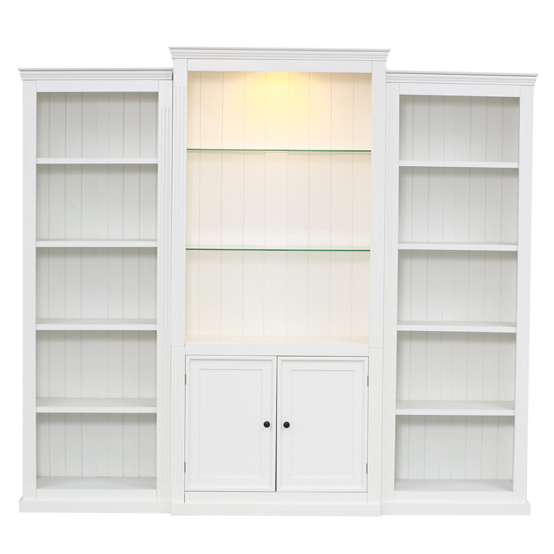 Vitrine 3 pièces de 78,75 po de hauteur avec bibliothèque et plafonnier réglable à DEL 5 couleurs, tablettes de style rétro avec tablettes en verre trempé pour salon, bureau, studio ou espace de travail, blanc