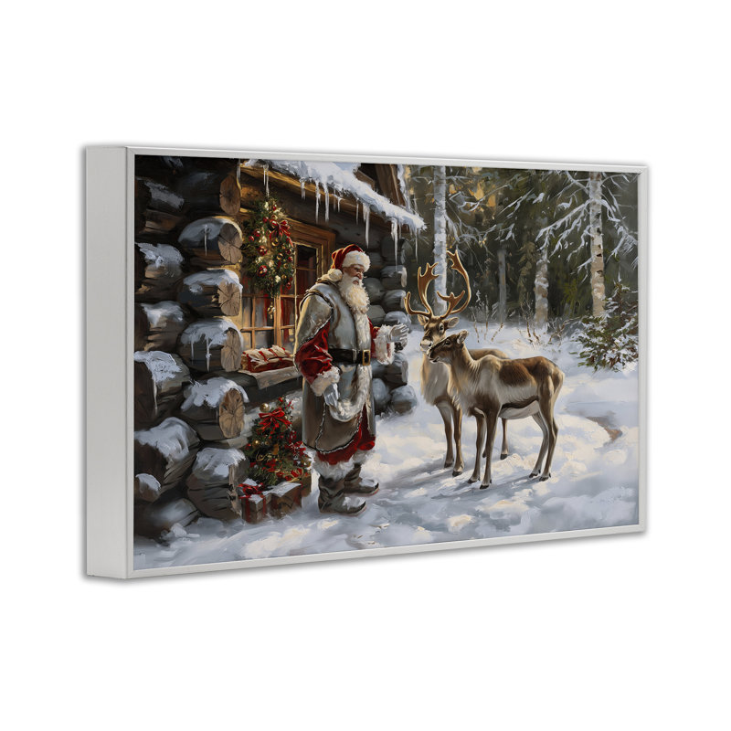 «Santa's Cabin with Reindeer», estampe numérique par Imagine It Images, Estampe numérique encadrée blanc bord de mer