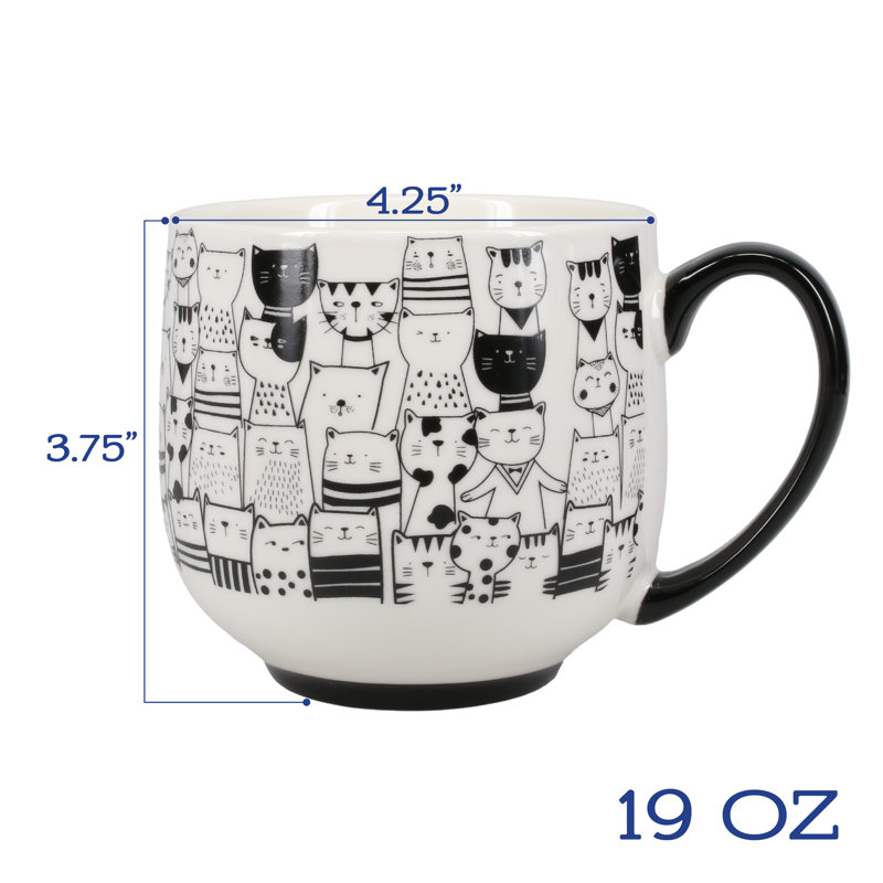 BIA Cordon Bleu Set Of 4, Paws Cafe Cat Mugs, 19 Oz., Black And White