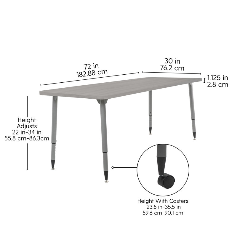 Table d'activité Adapte 24 x 36, 30 po x 72 po, Bois gris clair / argent