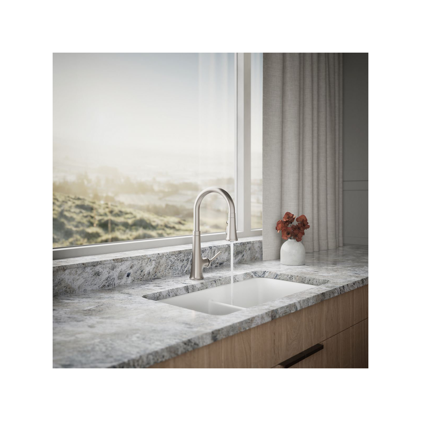Tone Single Handle Pull Down Kitchen Sink Faucet with Three-Function Pull Down Sprayer, Vibrant Stainless