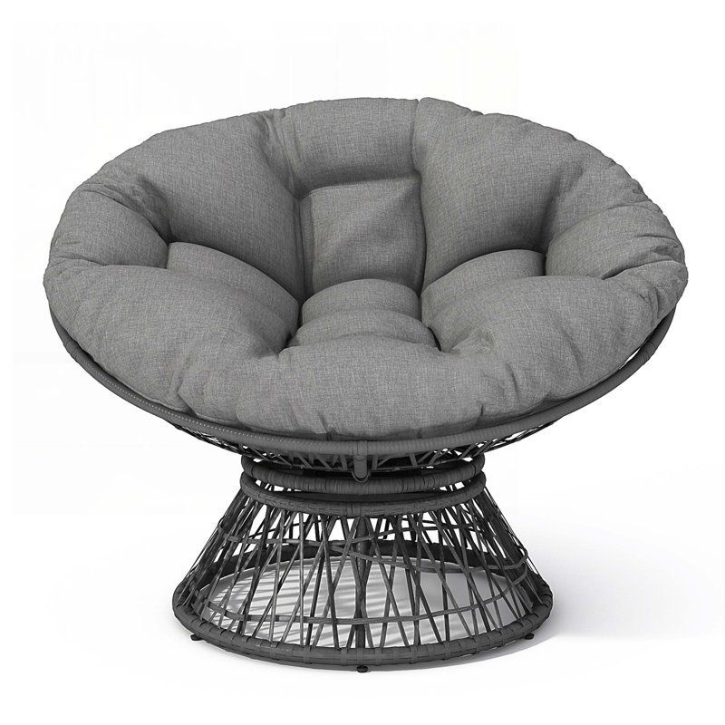 41.5" Ergonomic Wicker Chair With 360° Swivel, Thick Cushion, Iron Frame, Gray Fabric