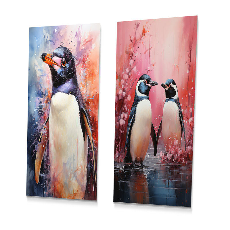Ensemble de 2 pingouins antarctiques élégants - pingouin, art mural en métal, H 32 po x l 32 po