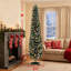 Sapin de Noël pré-illuminé de 2,4 m (8 pi) en forme de crayon fin floqué avec DEL bicolores vert et blanc, télécommande avec 11 modes d'éclairage-900539459