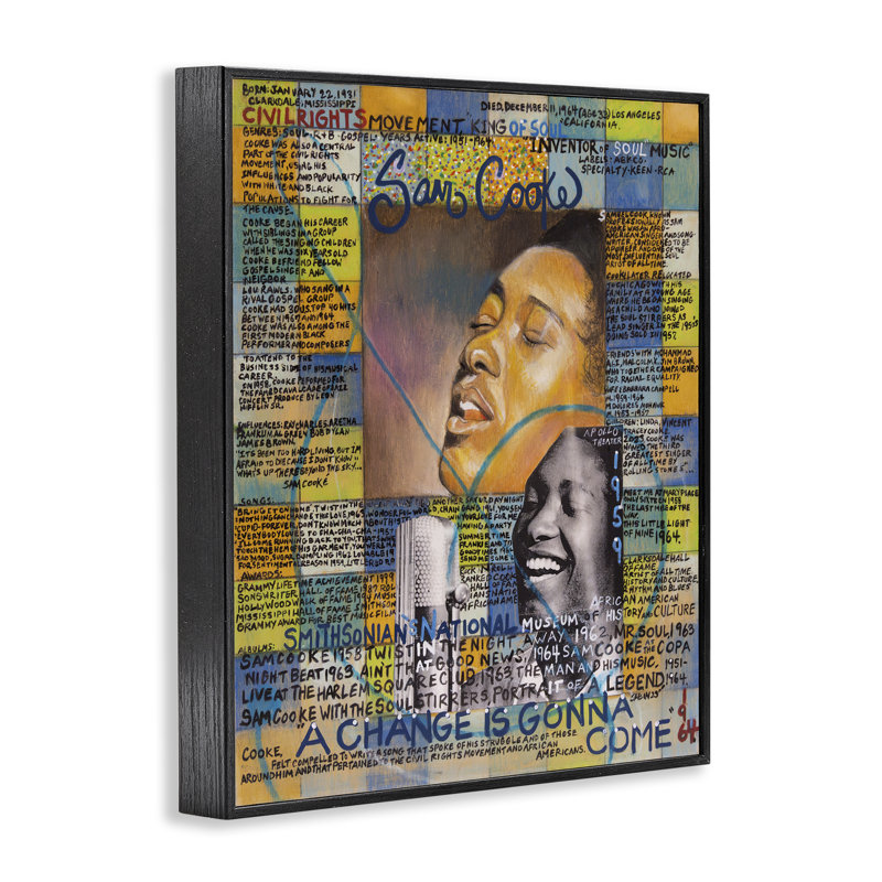 Sam Cooke, collage, estampe numérique par Sabin, Giclée encadrée noir minuit, H 14 po x l 11 po
