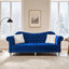 Canapé Chesterfield 88,6 po, canapé en velours avec incrustation de losanges de cristal sur le siège et le dossier, bleu