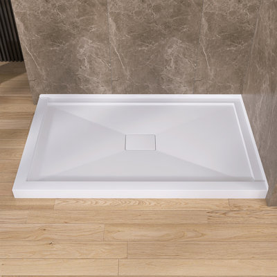 60" W × 36" D Acrylic Shower Base for Corner Installation, Double Threshold Design with Center Drain