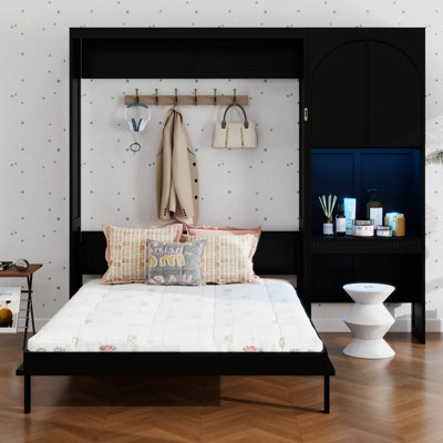 Lit escamotable avec bureau, armoire de rangement, lumière DEL, cadre de lit mural pliable, armoire latérale gauche-droite réversible
