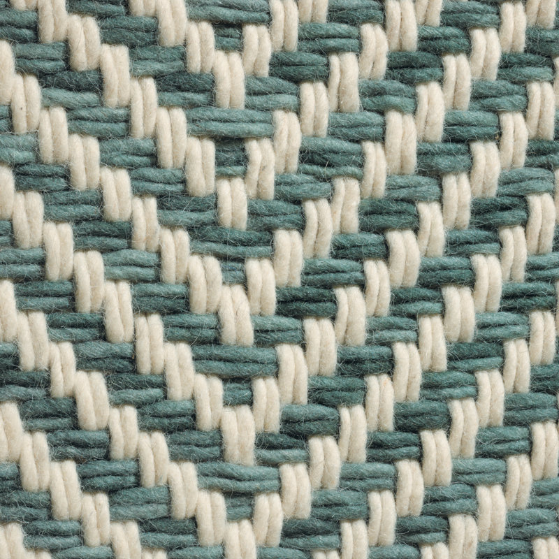 Tapis décoratif vert en laine tissé à plat à la main Chevron, Rectangle 5 pi 3 po x 7 pi 6 po