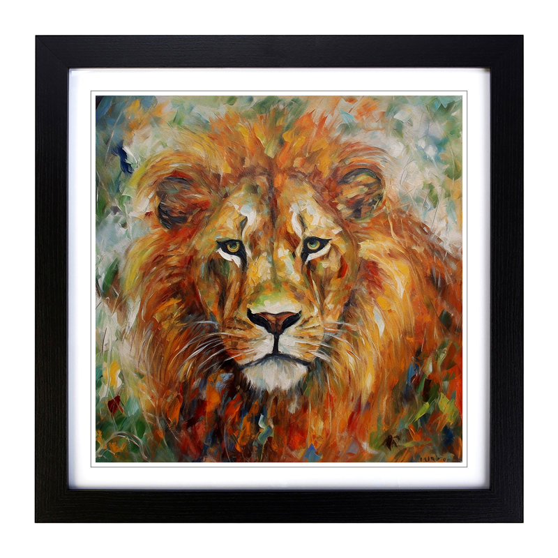 Lion Post-Impressionism - Framed Print, Black