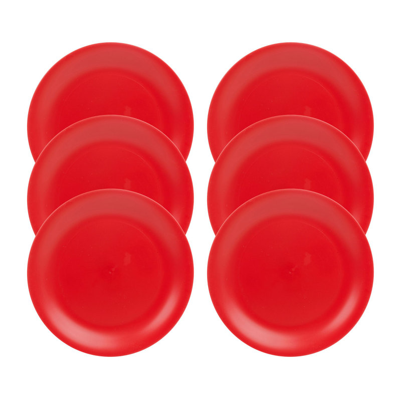Teal  6 Pcs Unbreakable Reusable Coloured Plastic Dinner Plates Kids Party Tableware, Red