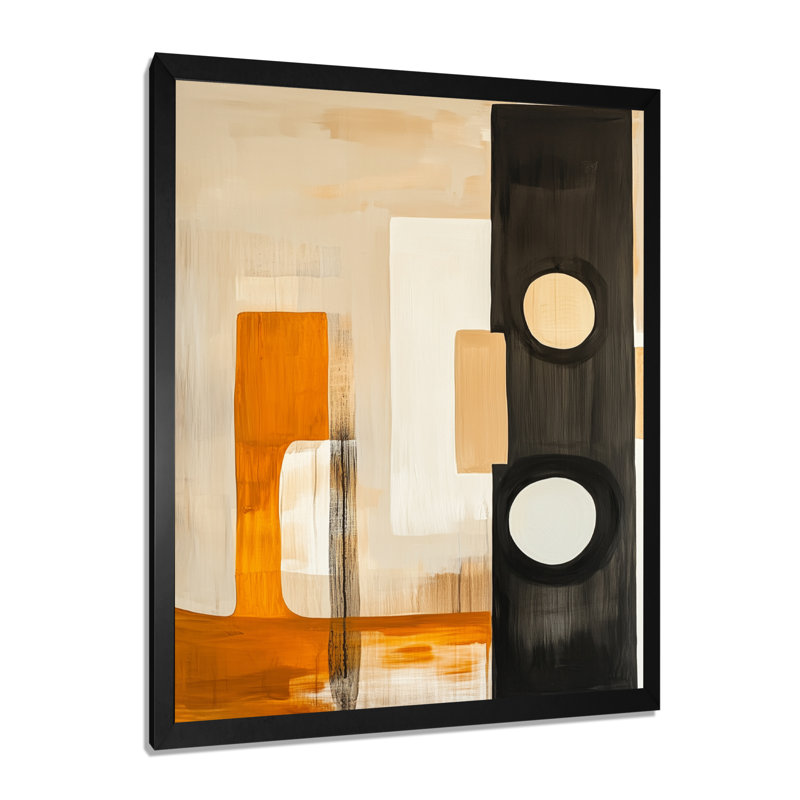 Composition d'ambre et de noir I - Tableau abstrait géométrique sur toile, H 44 po x l 34 po, Cadre photo noir