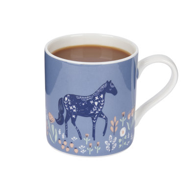 KitchenCraft 330ml Woodcut Horse China Mug