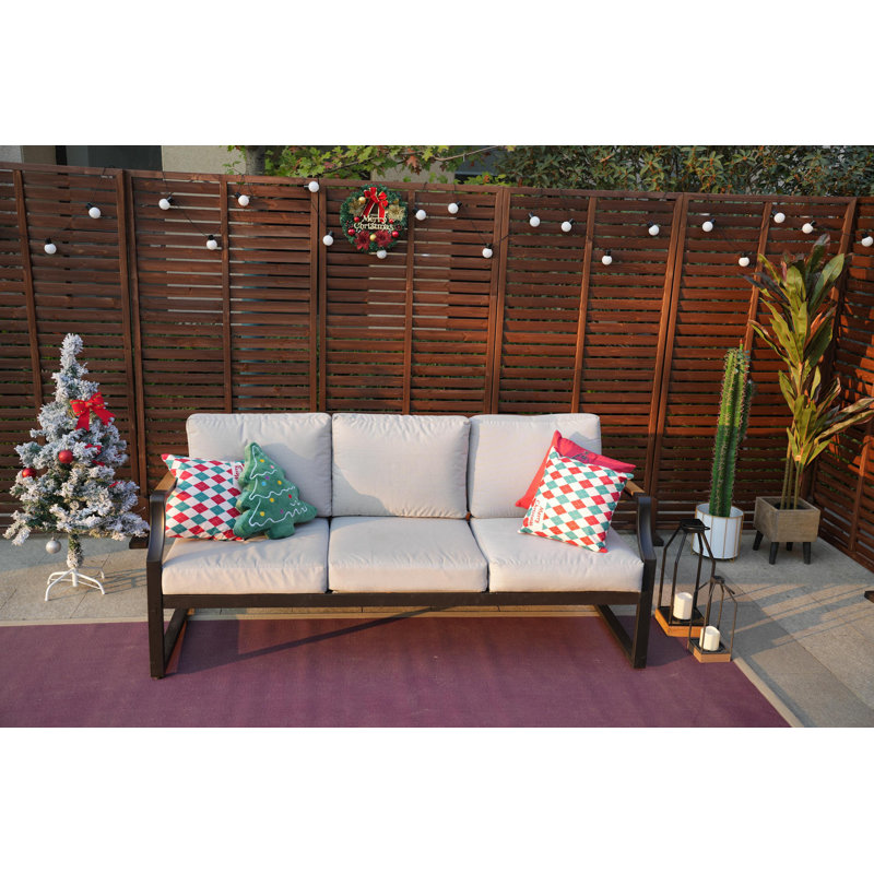 Dayden 73.6'' Wide Straight Aluminum Patio Sofa with Cushions, Beige, Black