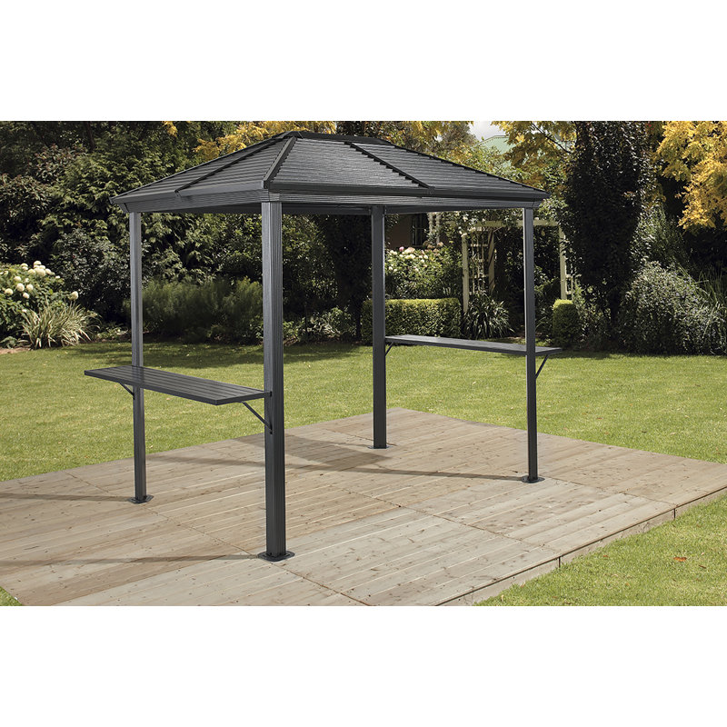 Gray 7 Ft. x 5.5 Ft. Metal Grill Gazebo with Fabric Roof