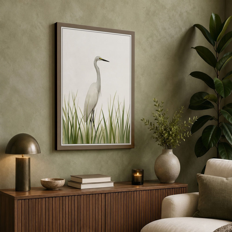 Heron Among Marsh Grasses Coastal - Wrapped Canvas, Cream Border, 18x12 - 45.7 x 30.5 cm