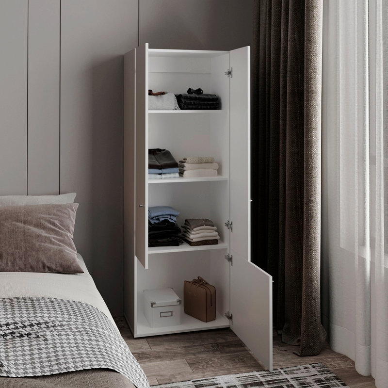 Système de garde-robe à 3 portes avec tringle pour vêtements et tablettes intérieures