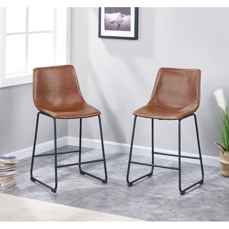 Medrith Upholstered Counter Stool with Metal Frame, Caramel